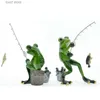 Decorative Objects Figurines NORTHEUINS 2 Pcs Resin Fishing Frog Figurines Modern Nordic Creative Home Decorative Accessories For Study Desktop Ornament Gift T24