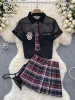 Suits SINGREINY Porno Preppy JK Uniform Sensual Suits Short Sleeve Blouses+Plaid Skirts Lingerie Women Sheer Slim Erotic 2 Pieces Sets