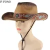 Vintage Strohoed Western Cowboyhoed Lente Zomer Panama Zonnehoeden Retro Elegante Cowgirl Jazz Cap Sombrero Hombre 240228