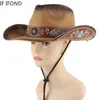 Chapeau de paille Vintage, chapeau de Cowboy occidental, chapeaux de soleil Panama, rétro élégant, casquette de Jazz, Sombrero Hombre, printemps été 240228