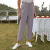 Pantalon femme décontracté droit été femmes coton lin couleur unie taille élastique ample femme longueur cheville pantalon confortable