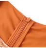 2024 Spring Orange Solid Color Ribbon Tie Bowknot Dress 1/2 Half Sleeve Round Neck Jacquard Midi Casual Dresses W4M051901