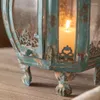 Candle Holders Blue Castle Glass Windows Candlestick Portable Chandelier Pendant Decorate Retro Style Ironwork Pography Props