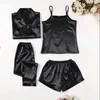 Mulheres sleepwear verão gelo seda pijamas conjunto mulheres 4 peça casa terno moda magro sem costura nightwear roupas de cetim conjuntos de pijama