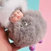 Keychains Pompom Sleeping Baby Keychain Söt fluffig Plush Doll Women Girl Bag Keyrings Cars Key Ring Jewelry Present Porte CLEF1238Y