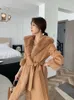 2024 New Woolen Leather Hooded Double-Sided Cashmere Long Whole Mink Fur Coat For Women 975756