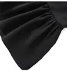 2024 Spring Black Contrast Color Ribbon Tie Bowknot Dress 1/2 Half Sleeve V-Neck Kne-Length Casual Dresses W4M051903