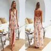 2019 New Amazon Women's Sexy Strap Beach Skirt V-neck Printed Dress