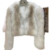 2023 New Full Leather Fox Raccoon V-Neck Car Strip Woven Young Fur Short Coat For Women 420076