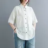 Blouses pour femmes Chemises pour femmes Vintage demi-manches Cardigans solides col polo décontracté simple boutonnage style coréen chemisier une pièce hauts