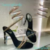 Rene Caovilla Margot 95 mm Designer-Damen-High-Sandalen mit Echtledersohle, Abendschuhe, Kristalle, verziert mit Strasssteinen, Absätze, Sandalen, Luxus-Stiletto, mit Box-Seide