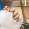 Faux Ongles Vert Avec Feuille D'or Doux Charmant Réutilisable Pour Femmes Filles DIY