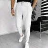 Pantalon pour hommes, couleur unie, coupe cintrée, cordon de serrage avec poches à taille élastique, doux et respirant, longueur cheville pour les affaires