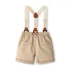 Conjuntos de roupas Wankitoi Baby Boy Roupas Ternos Criança Verão Formal Camisa Curta Bowtie Suspender Shorts Set Cavalheiro Roupas de Casamento