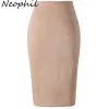 Klänningar Neophil 2023 vinterkvinnor mocka midi blyerts kjol hög midja grå rosa xxl sexig stil stretch wrap ladies office work saia s1009