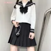 Japanese School Girl Uniform JK Black Sailor Basic Cartoon Navy Sets Costume Women 240301