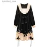 Urban Sexy Dresses 150 kg Plus Size Womens Bust 150 Spring Autumn New Square Neck Long Sleeve Lolita Style Stitched Dress Black 5xl 6xl 7xl 8xl 9xl L240309