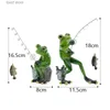 Decorative Objects Figurines NORTHEUINS 2 Pcs Resin Fishing Frog Figurines Modern Nordic Creative Home Decorative Accessories For Study Desktop Ornament Gift T24