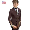 Beige Boys Suit 2 sztuki Podwójne wycięte klapy płaskie Slim Fit Casual Tuxedos dla Weddingblazerpants 240304