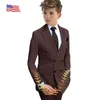 Beige Boys Suit 2 Pieces Double-Breasted Notch Lapel Flat Slim Fit Casual Tuxedos For WeddingBlazerPants 240304