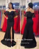 Party Dresses Eightale Vintage Evening Arabic Mermaid Off the Shoulder Cap Sleeves Black Beaded Prom Bowns Satin Wedding Dress