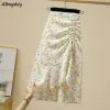 Spódnica spódnice Kobiety Shirring Floral Midi Nieregularny design słodki retro preria