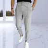 Pantalon pour hommes, couleur unie, coupe cintrée, cordon de serrage avec poches à taille élastique, doux et respirant, longueur cheville pour les affaires