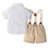Conjuntos de roupas Wankitoi Baby Boy Roupas Ternos Criança Verão Formal Camisa Curta Bowtie Suspender Shorts Set Cavalheiro Roupas de Casamento