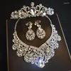 Colar brincos conjunto cristal coroa pendente feminino elegante strass jóias decorativas para casamento