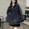 Джинсовая толстовка с капюшоном, женские уличные топы в стиле хип-хоп с длинными рукавами для девочек, корейская модная уличная одежда, пальто K Pop, одежда 240309