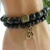 SN0139 lot de 2 bracelets bouddha bracelet Yoga et méditation hommes bracelets Agate mate bracelet Onyx noir 214i