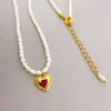 Heart Charm Pendant Necklace Little Pearls Chain Seed Beads Necklaces328M