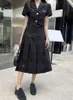 24 Women's Two Piece Dress suit with a lapel and short top, high waisted pleated half skirt, paired separately, is also super beautiful 306