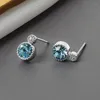 Ohrstecker aus 925er-Sterlingsilber, Charm-Zubehör für Frauen, trendiger Schmuck, Vintage, einfache Partygeschenke, blau-rosafarbener Steinohrring