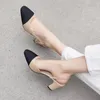 Slingback thick Sandals leather sole chunky block Heels flats Round toe High Quality Women's luxury designers wedding Dress shoes factory footwea Size 35-43