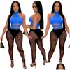 Survêtements pour femmes Y Deux pièces Ensemble Femmes Vêtements Ensembles Rave Festival Party Club Tenues pour Halter Crop Tops et Mesh Sheer Leggings Dhtua