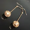 Boucles d'oreilles pendantes en or violet 585 plaqué Rose 14K, longue boule brillante pour femmes, bijoux de fête de mariage, cadeau