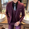 Butikowy stały kolor Mens Casual Office Suit Tree i dwuczęściowy set Set Groom Wedding Dress Blazer Blazer Spodni 240227