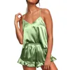 Women's Sleepwear Sexy Silk Satin Women Pajamas Set Pijama Ruffled Ladies Nightwear Homewear Suit Shorts Sets