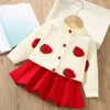 Girl Dresses Winter Girls' Warm Sweater Pleated Skirt Set Baby Embroidery Strawberry Long Sleeve Cardigan Top Knitted Children's Wear