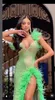 Neck Sexy v Mermaid Prom abiti da ballo lucido Sleevelessato sequestro con pace OCN formale Feather Aso Ebi Abito YD