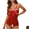 Reggiseni Set Donna Crotchless Y Lingerie Ritaglio Floreale Fiocco in pizzo Body con consegna spaghetti regolabile Dhg02