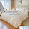 Bedding Sets 4/6Pcs Pinch Pleated Textured Duvet Er Set Washed Cotton Pink White Comforter 160X200Cm Bedskirt Pillow Shams Drop Deli Dhicd