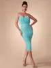 Casual Jurken Gedrapeerde Elegante Feestjurk Vrouwen Midi Bodycon Groen Strapless Sexy Avond Verjaardag Club Outfits Zomer 2024