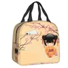 Custom Cute Kokeshi Doll Lunch Bag Women Warm Cooler Insulated Container for Student School Work Picnic Food Tote Bags 240226