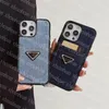 Denim iPhone Case Men Women Phonecase Card Pocket Telefonfodral Designer P mobiltelefonfodral för 15 14 13 12 Pro Promax Phonecases triangel