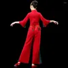 Palco desgaste chinês tradicional nacional yangko dança vestido fã roupas trajes clássicos traje de tambor quadrado