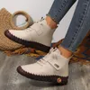 Casual Shoes Sneakers Women Platform Loafers Lace Up Leather Flat Slip On Spring Mom Hand Stitched Winter Bare Boots