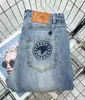 Cabeça de águia jeans masculino outono inverno elástico moda bordado tamanho 2940 calças compridas retas etiqueta de couro personalizada 240309
