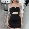 Klänning pixiekiki bow cutout tube toppklänning söt kärna y2k kläder kvinnor svart bodycon mini klänningar koreanska mode p85ag12